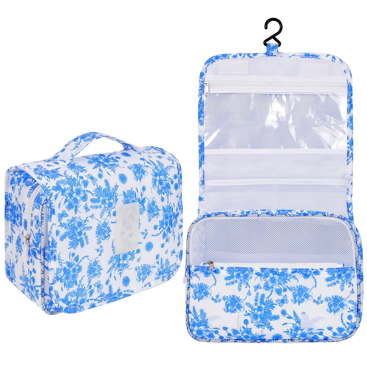 Hanging Toiletry Bag for Women, Portable Cosmetic Summer Beach Bag, Floral