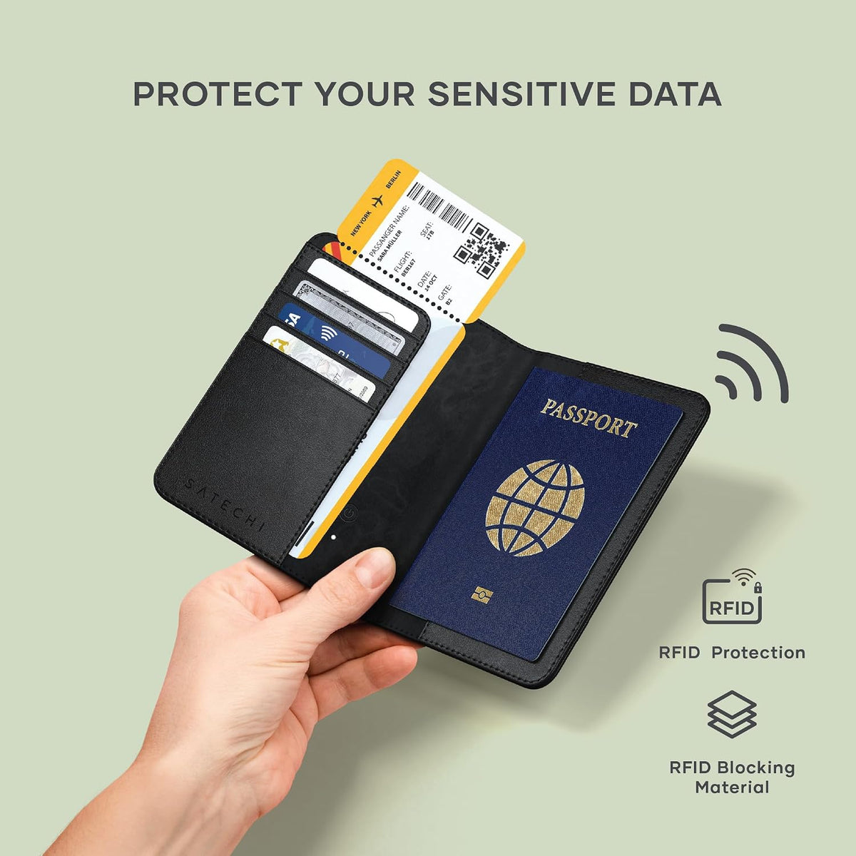 Satechi Passport Holder with Find My Tracking, 4-Slot Card Wallet, Black
