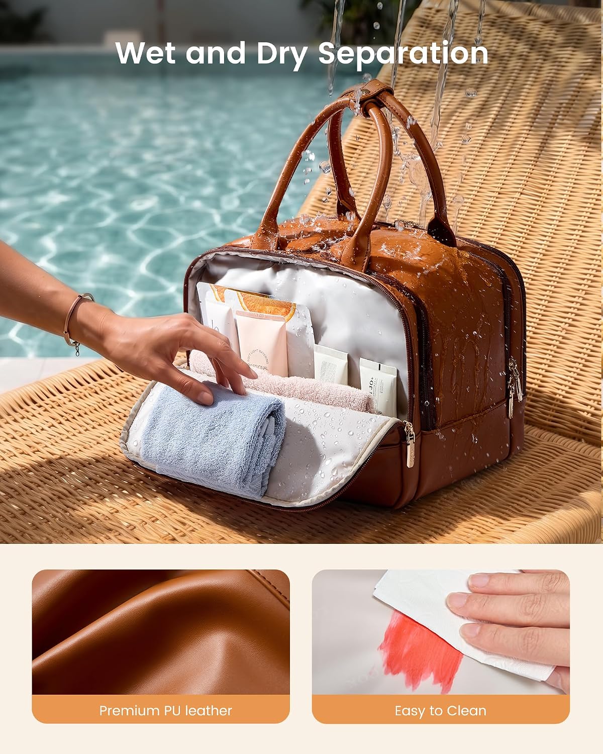 LOVEVOOK Large Makeup Bag for women, Leather Travel Toiletry Bag