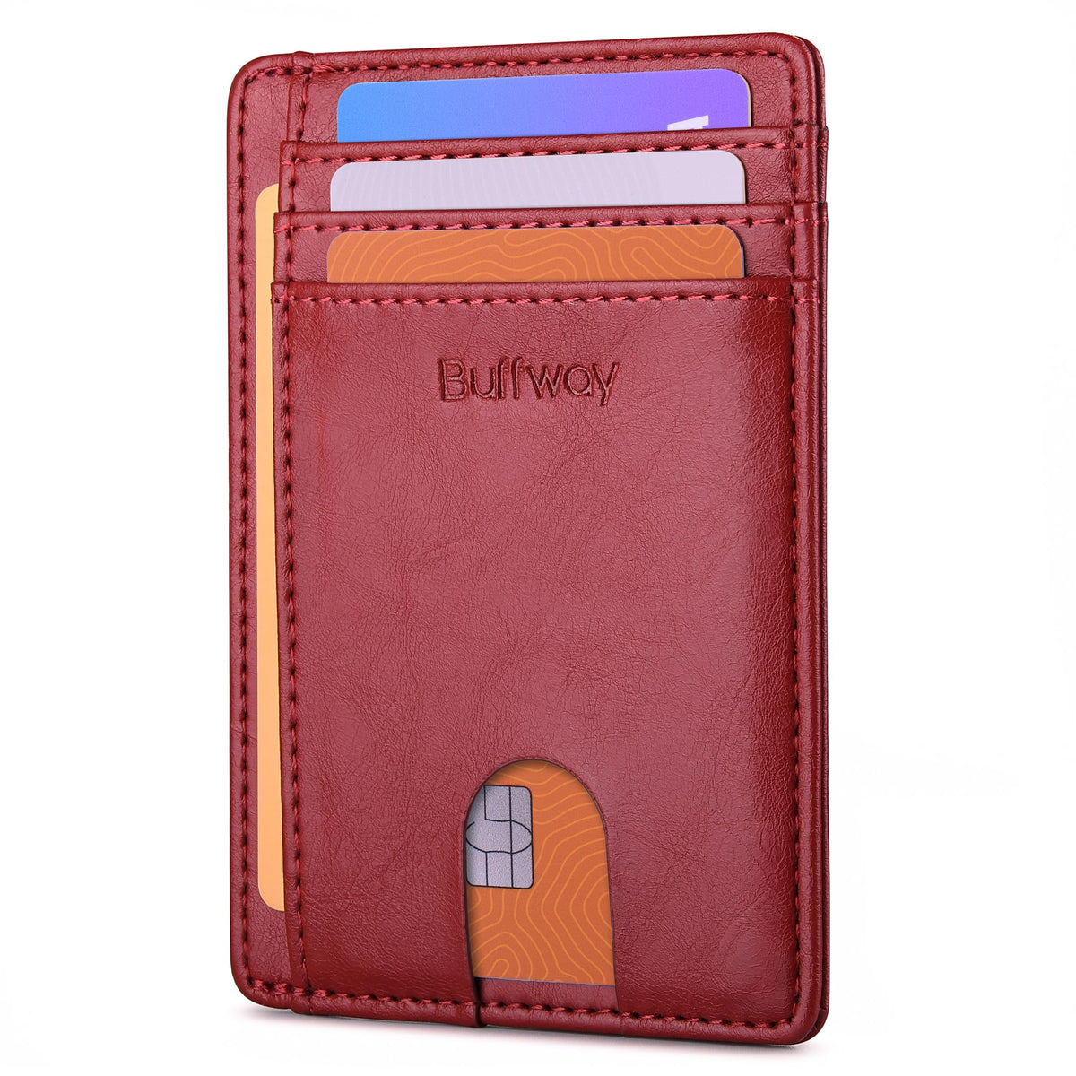 Buffway Slim Minimalist Front Pocket RFID Blocking Leather Wallets for Men and Women - Cross Black