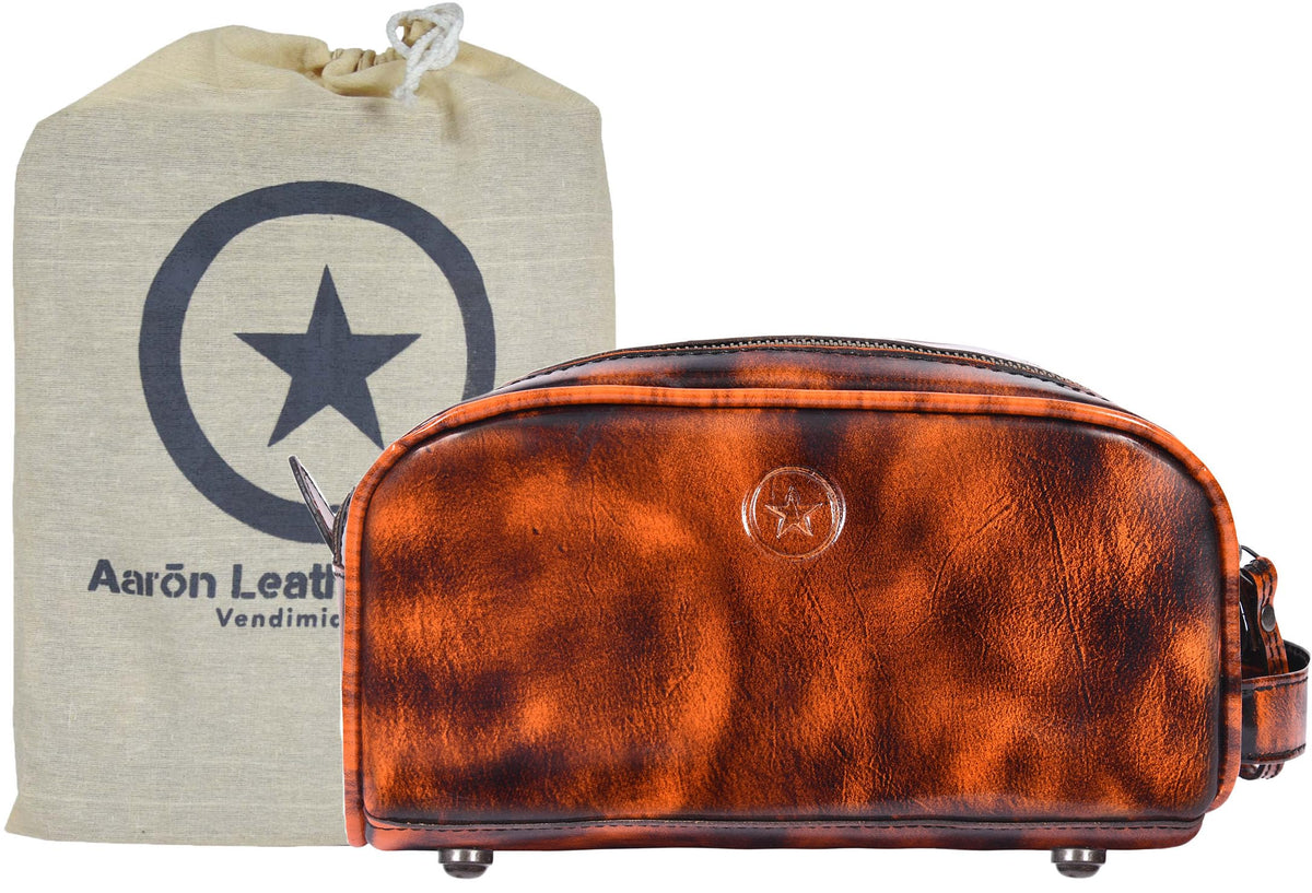 10" Premium Leather Toiletry Travel Pouch With Waterproof Lining | King-Size Handcrafted Vintage Dopp - Kit By Aaron Leather Goods (Dark Brown)