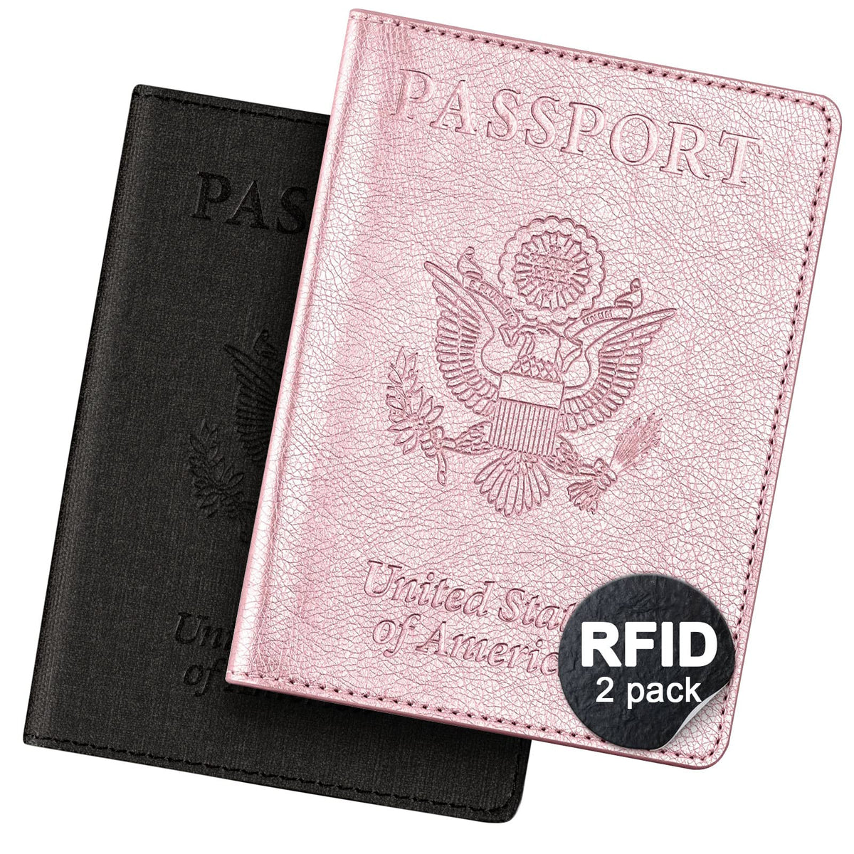 2 Pack Passport Cover With Card Slots RFID Blocking-White&Black