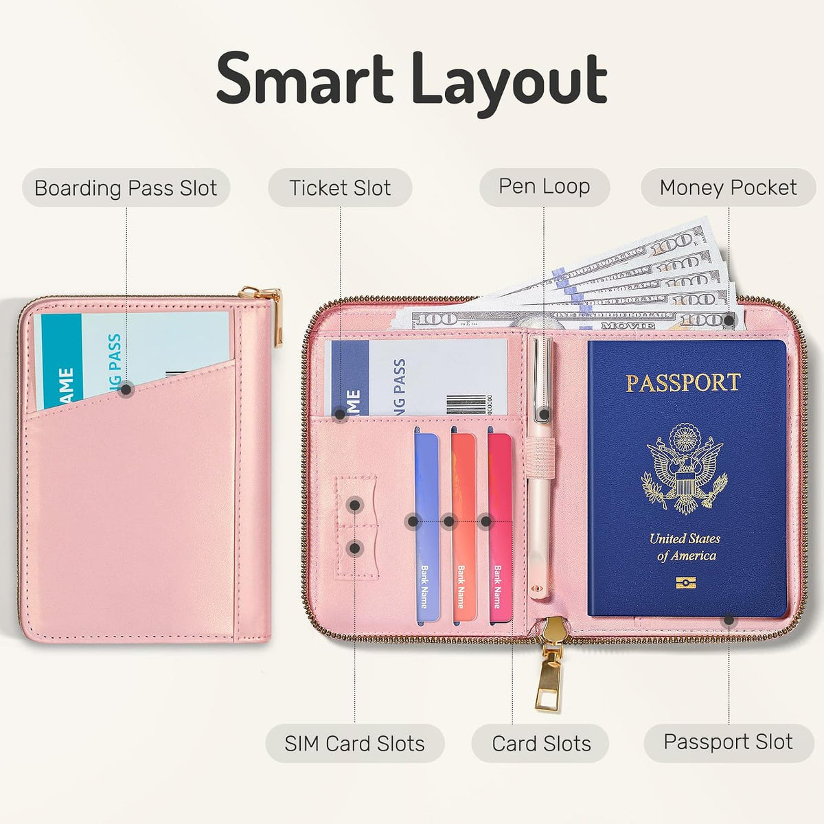 Forvencer Safe Zipper Passport Holder Cover, Passport Wallet for Travel