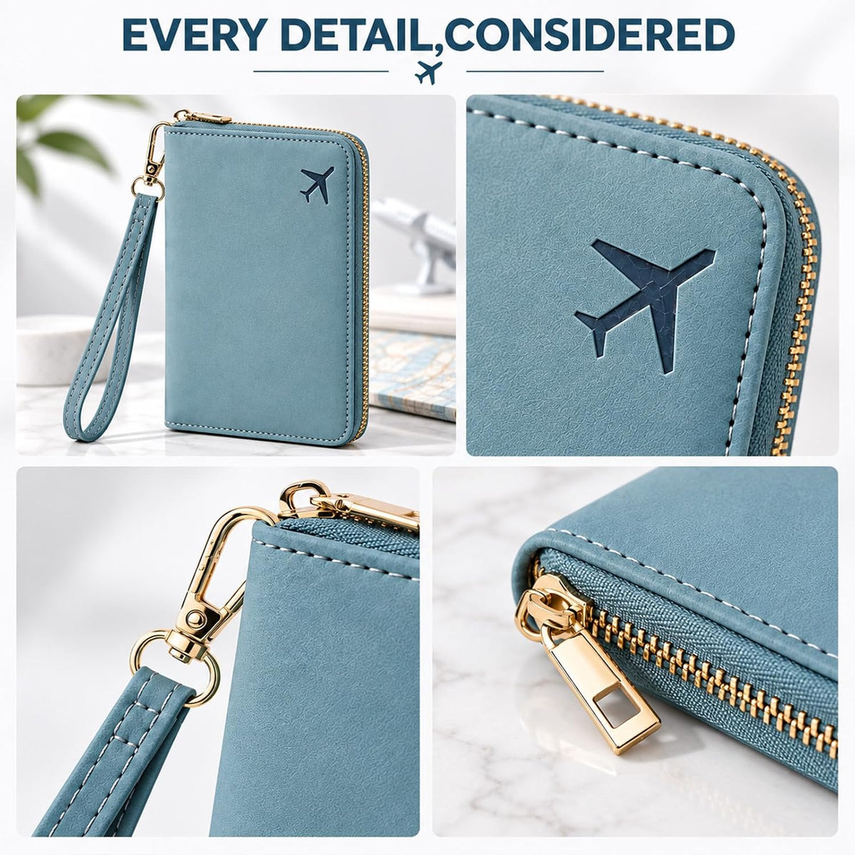 Travel Wallet Passport Holder, RFID Blocking Passport Cover with Zipper, Multi Compartment Travel Documents Organizer, Passport Book Protector with Card Slot, Passport Case for Women,Men,Family