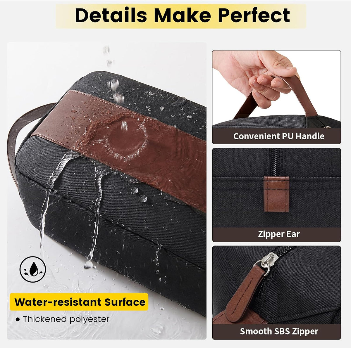 Vorspack Water Resistant Travel Toiletry Bag for Men Women - Black