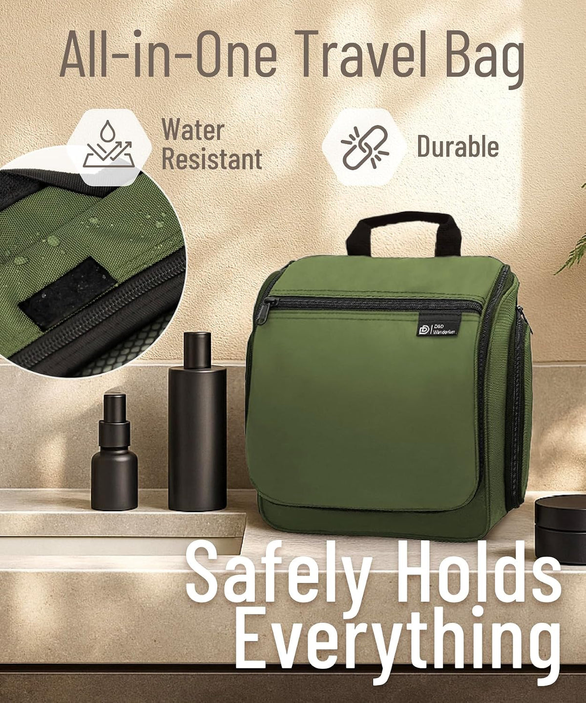 D&D Wanderlust Hanging Travel Toiletry Bag for Women & Men, Large Organizer