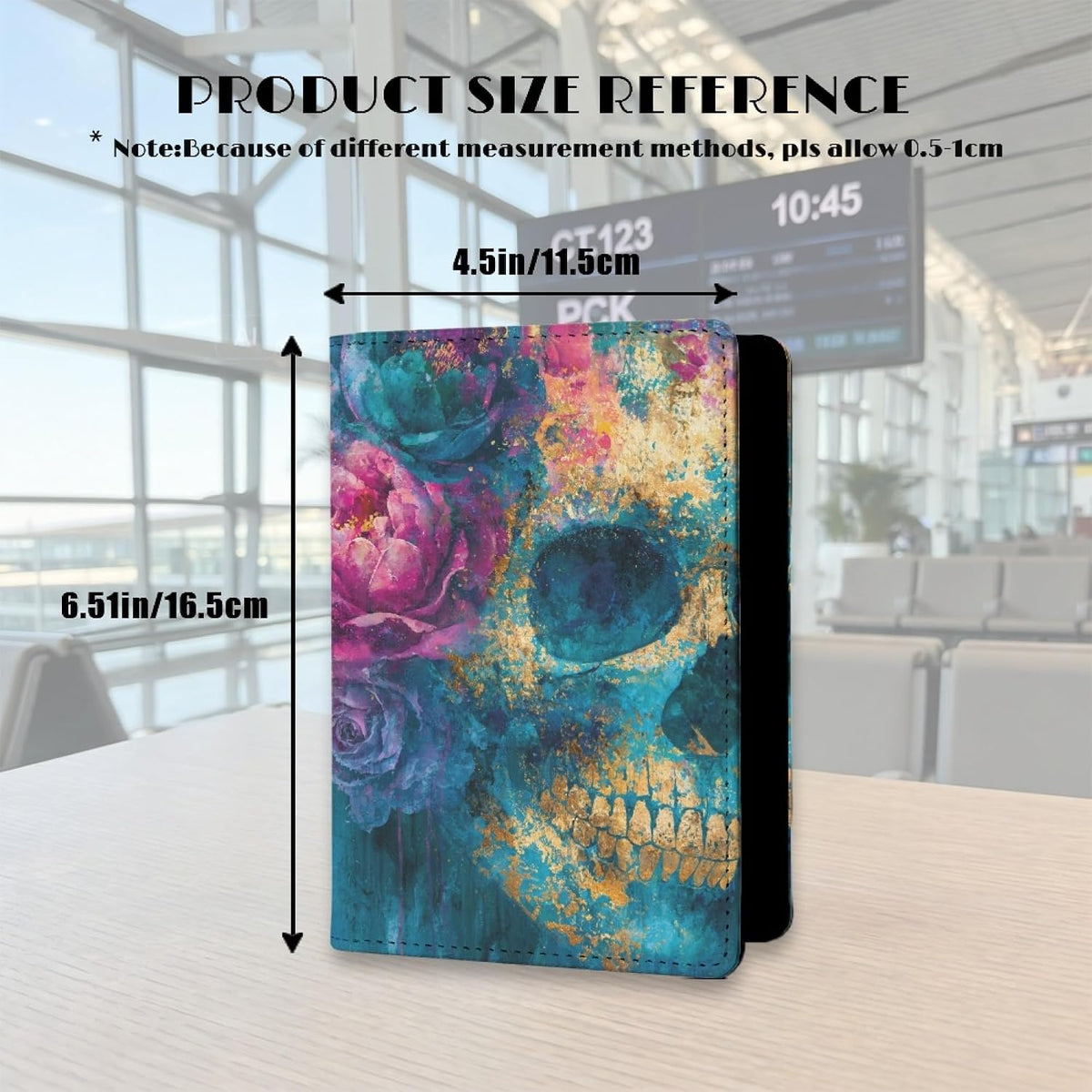 Womens Skull Print Passport Cover Leather Floral Passport Holder Protector with Credit Card Slots Passport Holder for Travel Blue Green Purple Onesize