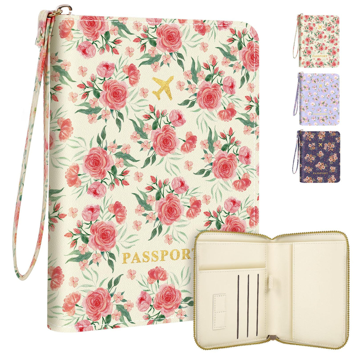 KONVINIT Black Floral Passport Holder For Travel, Passport Cover For Women
