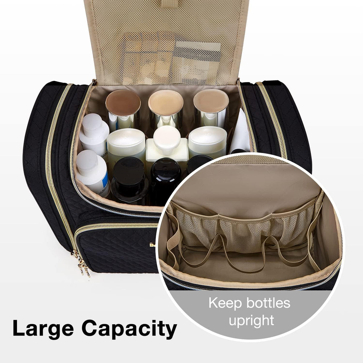 BAGSMART Women's Travel Toiletry Bag, Water-resistant Large Capacity, Black
