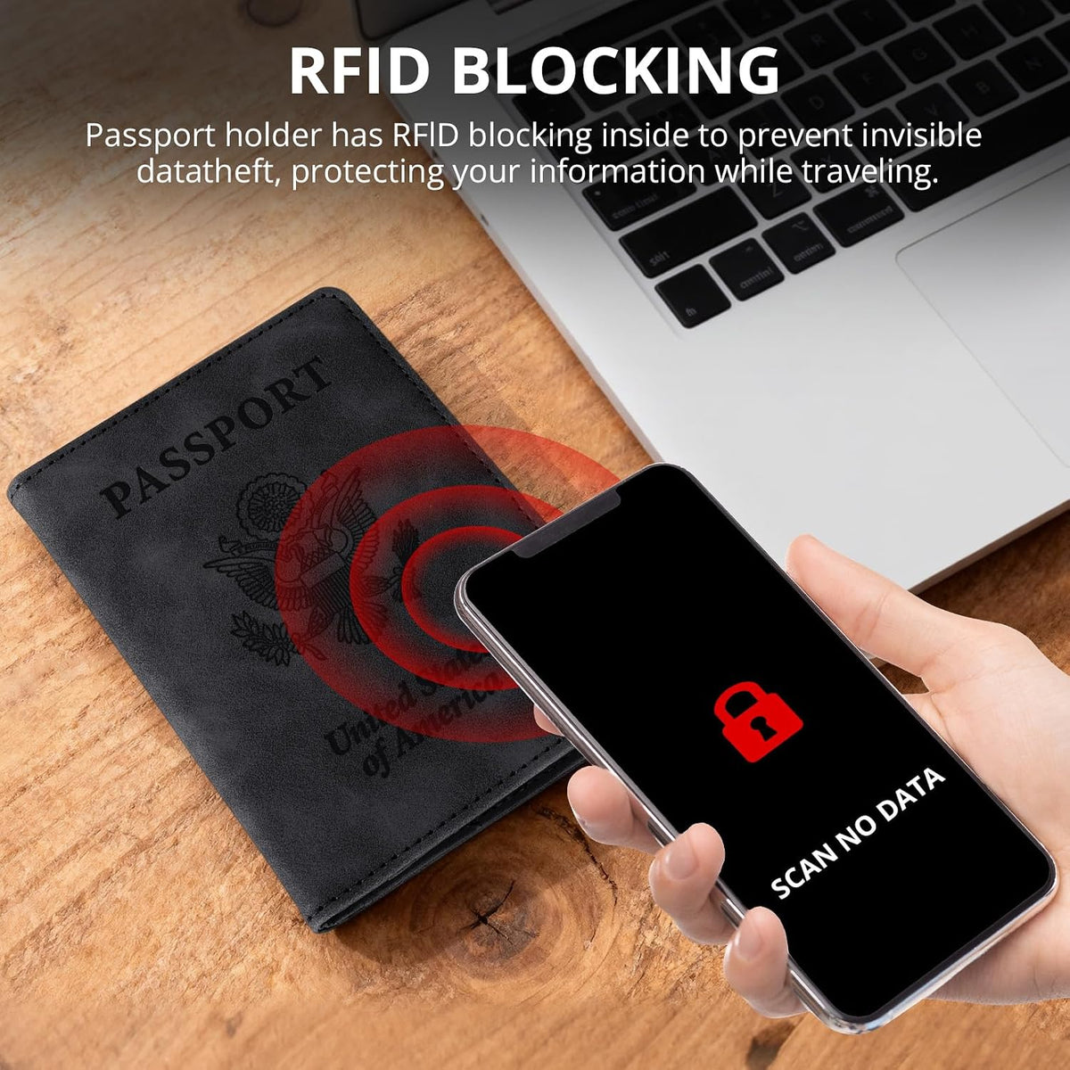 Passport Holder for Travel Essentials, RFID Blocking Passport Cover Wallet Card Case for Women and Men, PU Leather, Black