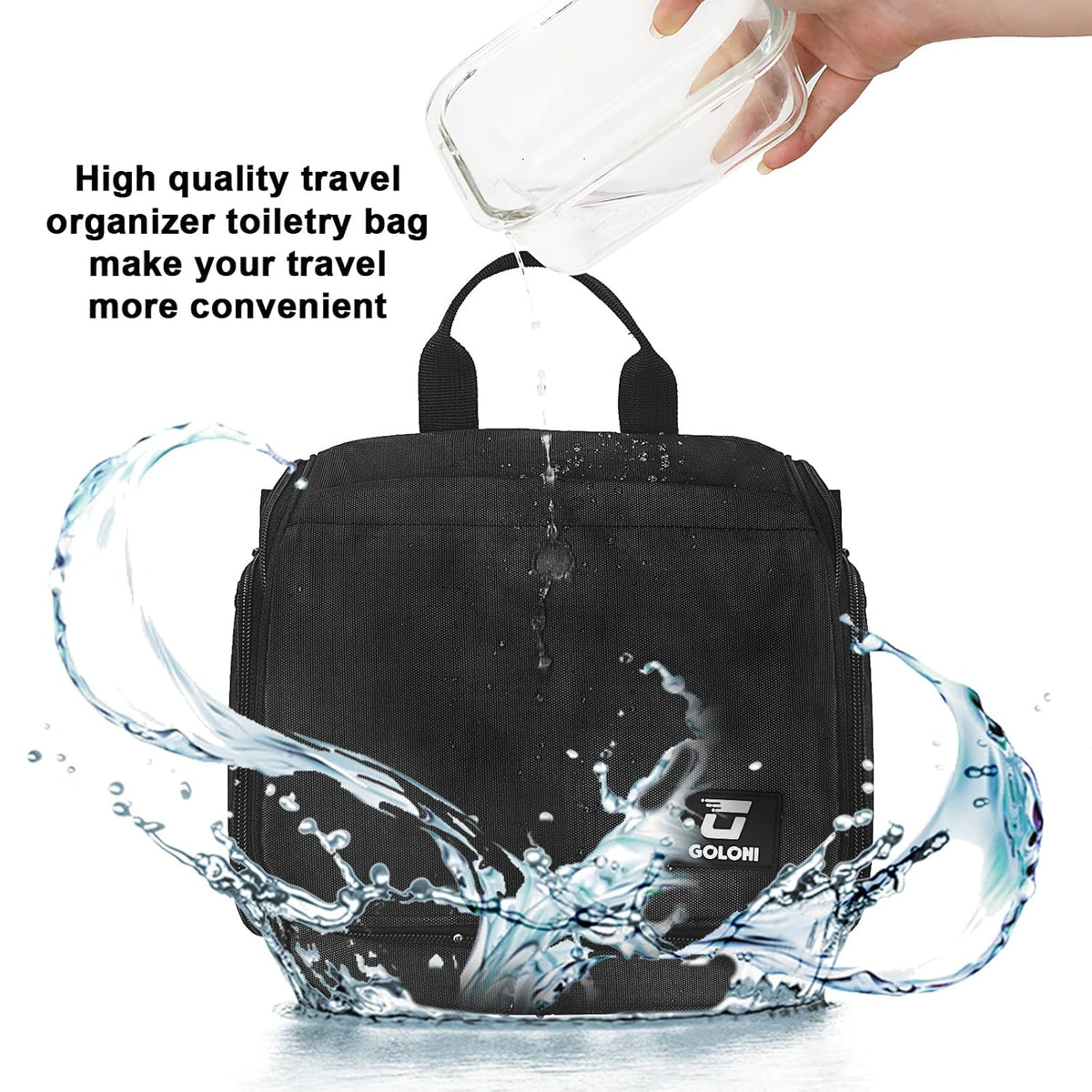 Goloni Hanging Toiletry Bag for Men Women, Water-Resistant Organizer,Black