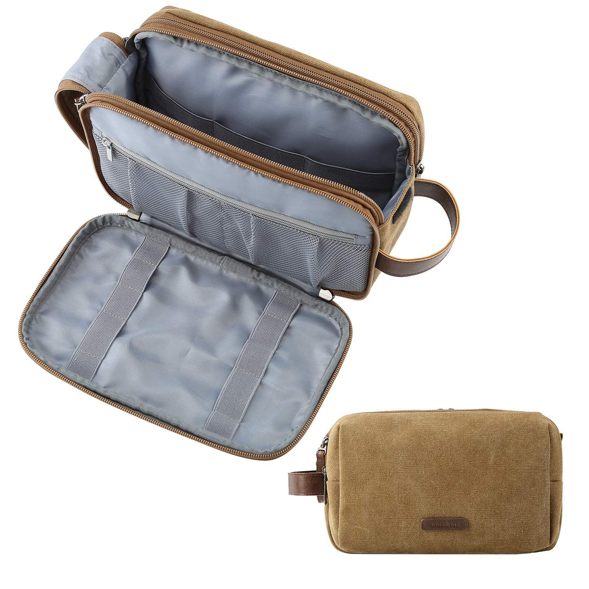 BAGSMART Toiletry Bag for Men, Canvas Travel Toiletry Organizer Dopp Kit Water-resistant Shaving Bag for Toiletries Accessories,Black-Medium