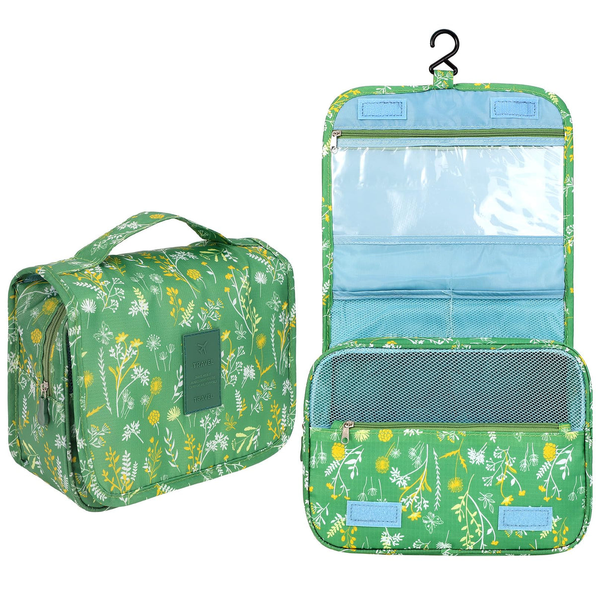 Hanging Toiletry Bag for Women, Portable Cosmetic Summer Beach Bag, Floral