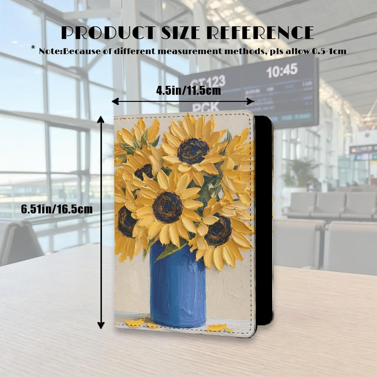 Oil Painting Floral Passport Holder for Travel Leather Womens Sunflower Passport Cover with Credit Card Slots Yellow Red Brown Onesize