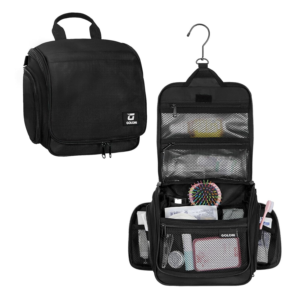 Goloni Hanging Toiletry Bag for Men Women, Water-Resistant Organizer,Black