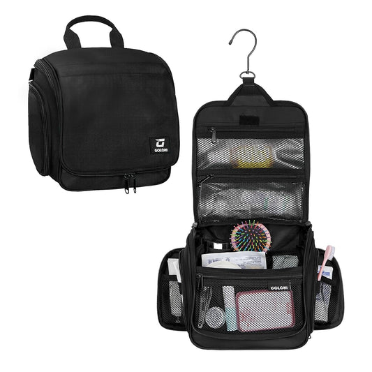 Goloni Hanging Toiletry Bag for Men Women, Water-Resistant Organizer,Black