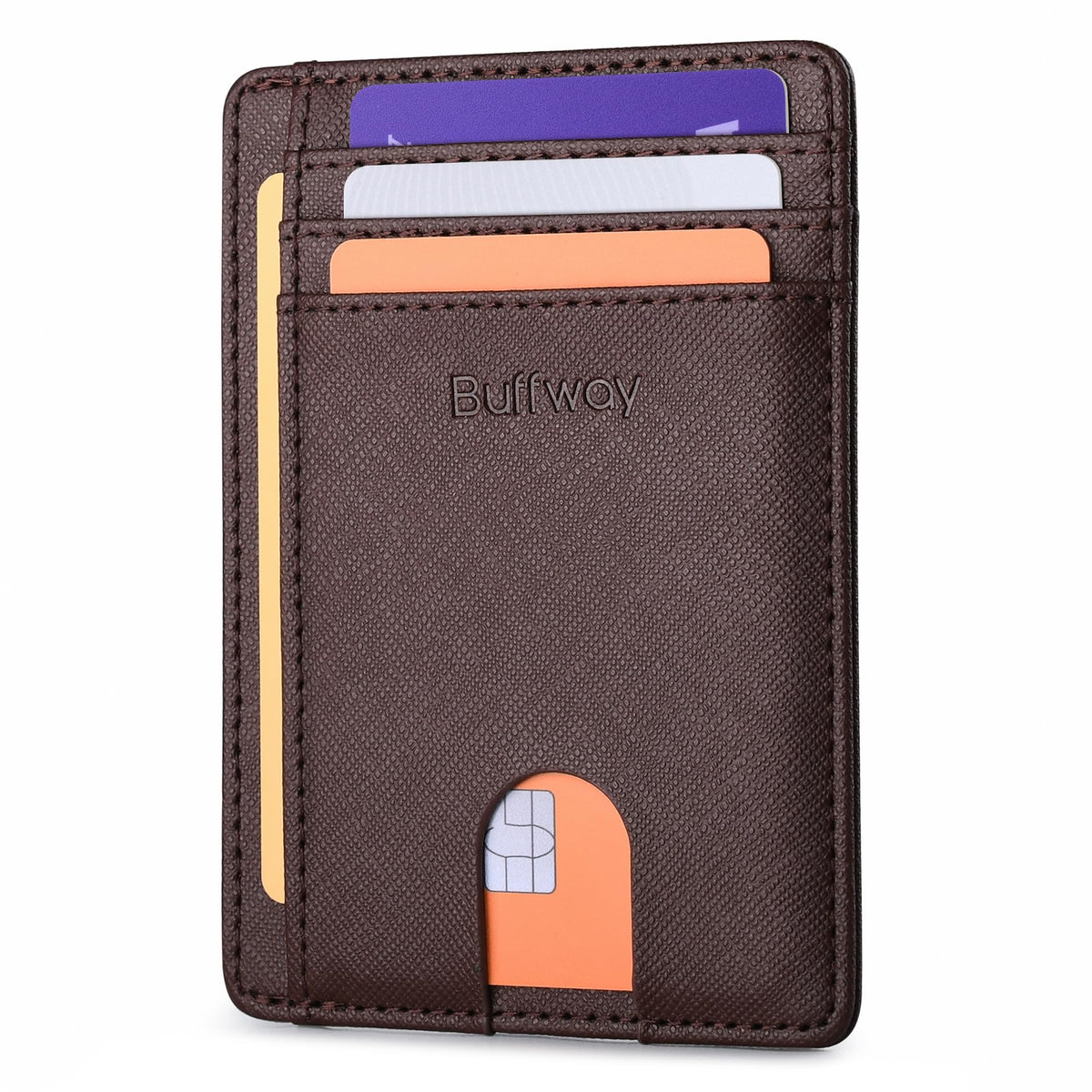 Buffway Slim Minimalist Front Pocket RFID Blocking Leather Wallets for Men and Women - Cross Black