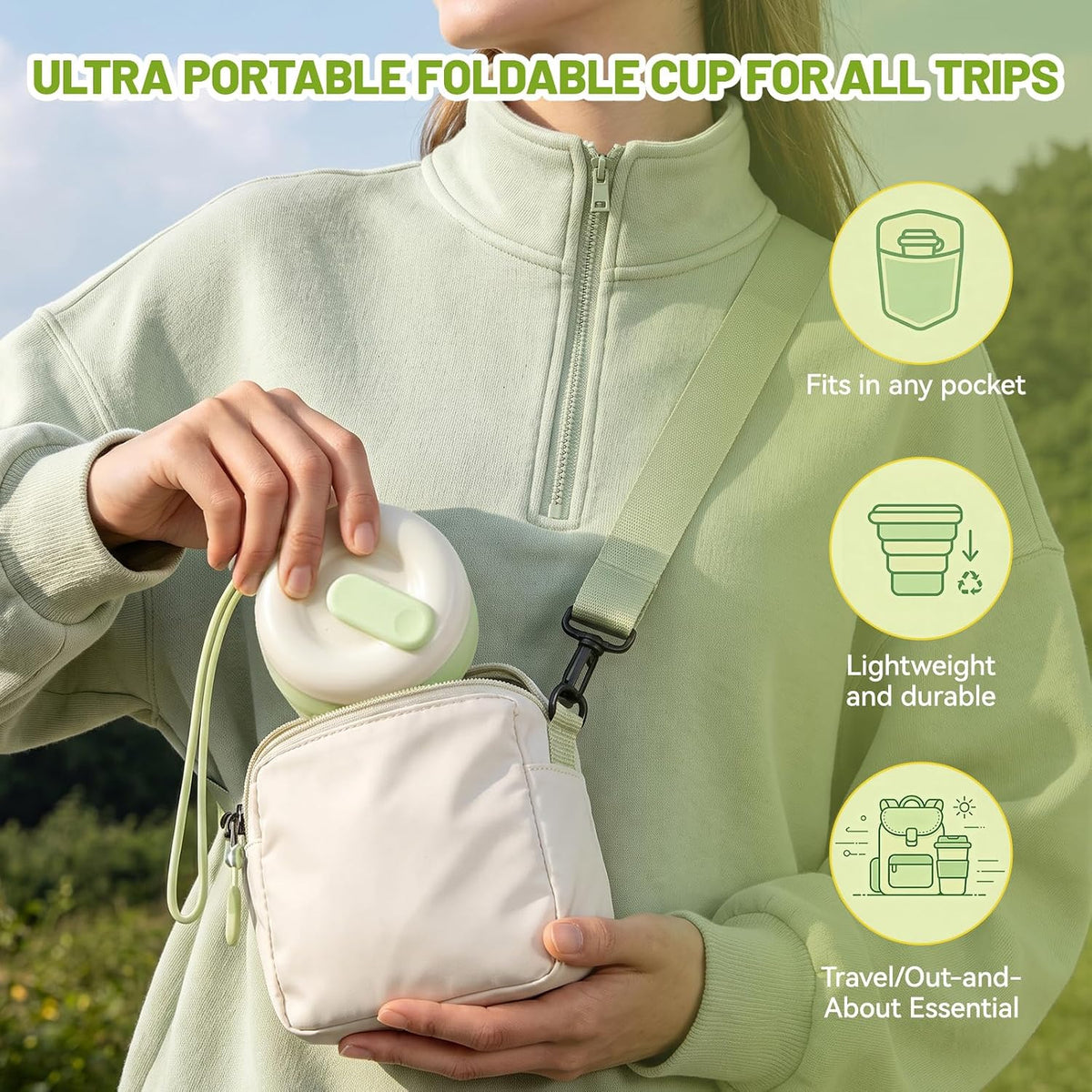 Collapsible Silicone Water Bottle, Leakproof for Travel Camping