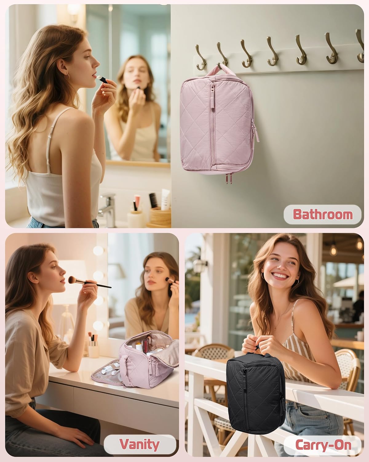 Marscamd Travel Toiletry Bag for Women, Wide-Open Makeup Organizer, Black