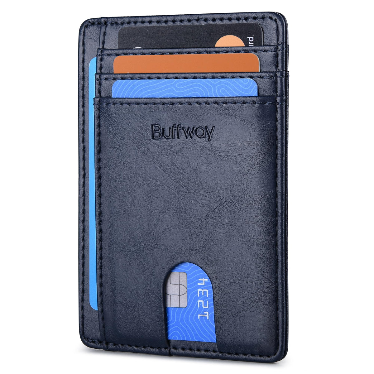 Buffway Slim Minimalist Front Pocket RFID Blocking Leather Wallets for Men and Women - Cross Black