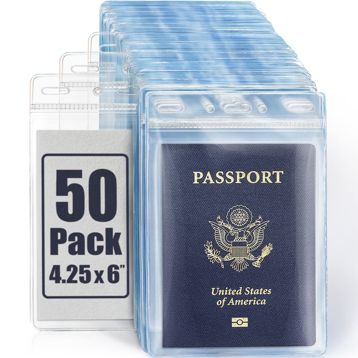 4x6" XXL Passport ID Name Badge Card Holders, Vertical, Zipperless, 100 PK