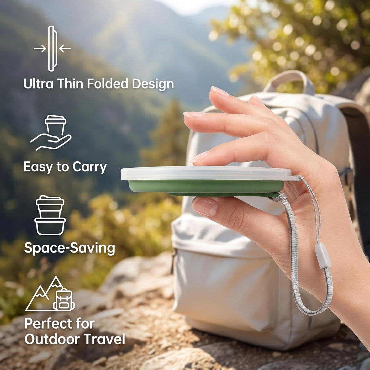 ME.FAN Silicone Collapsible Travel Cup - Silicone Folding Camping Cup with Lids - Expandable Drinking Cup Set - Portable, Graduated [9.22oz]
