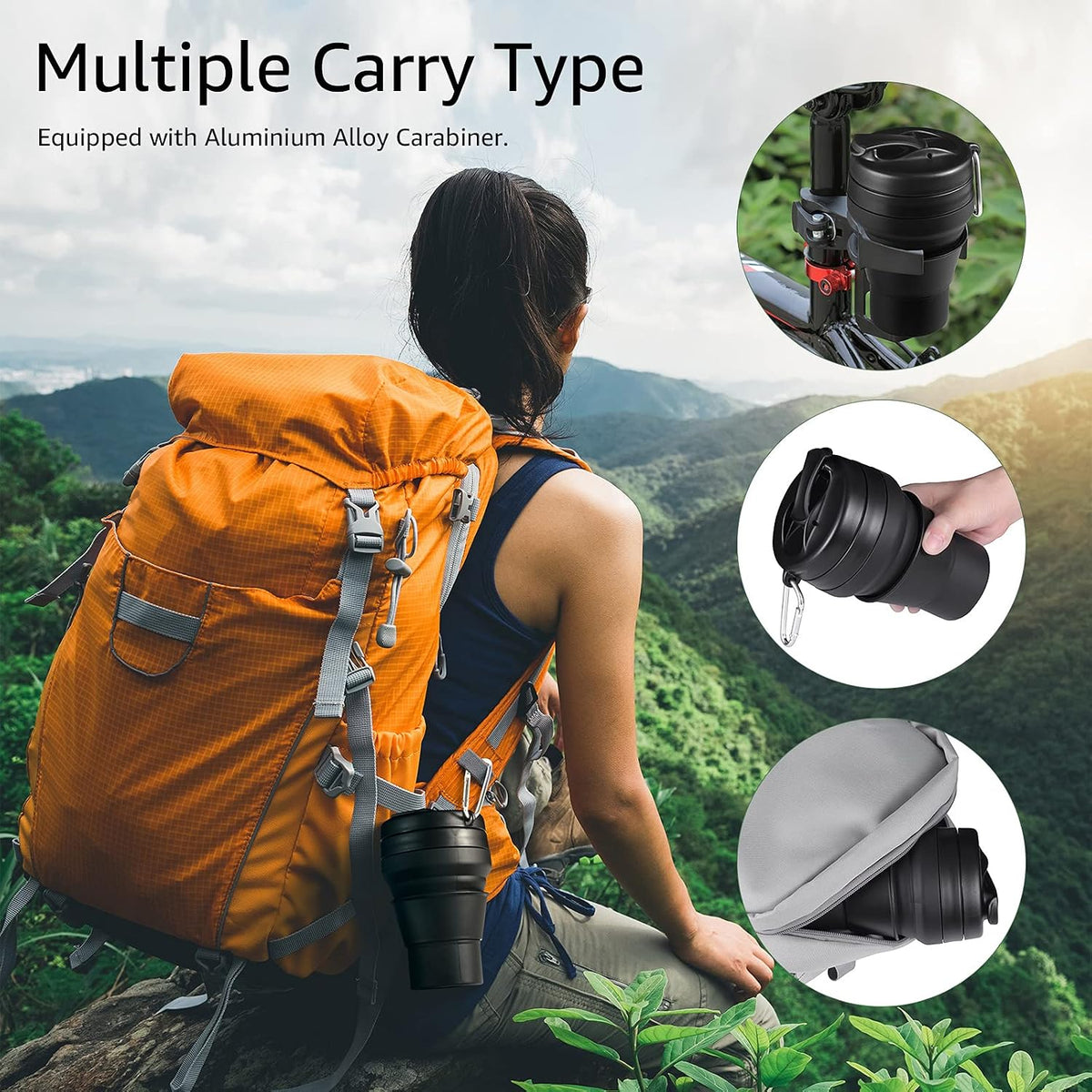 Collapsible Coffee Cup, 20 OZ 600ml Silicone Travel Folding Cup, Leak Proof BPA Free Portable Cup, Travel mug with Lids for Camping hiking
