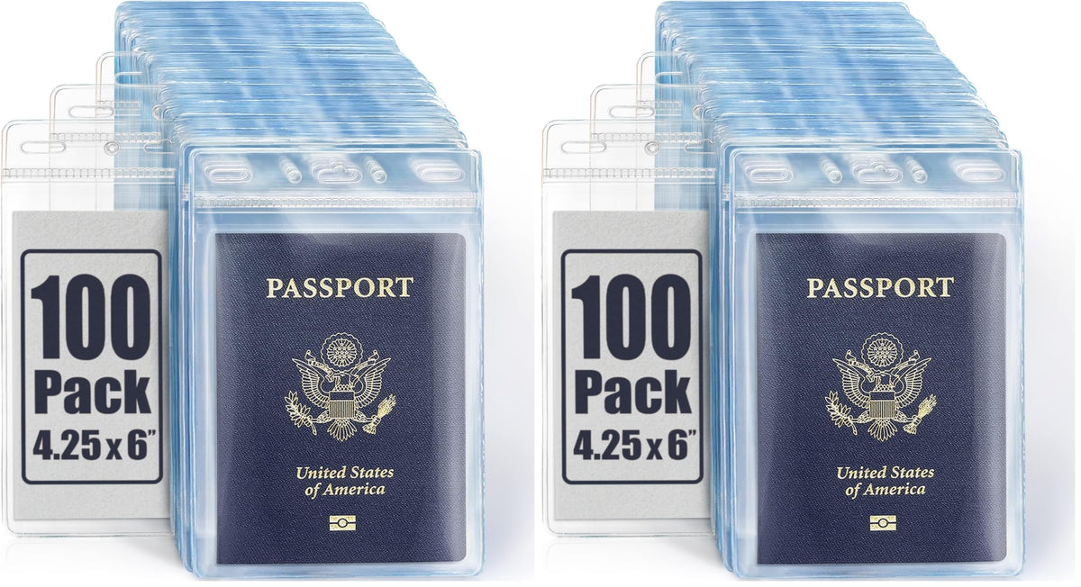 4x6" XXL Passport ID Name Badge Card Holders, Vertical, Zipperless, 100 PK