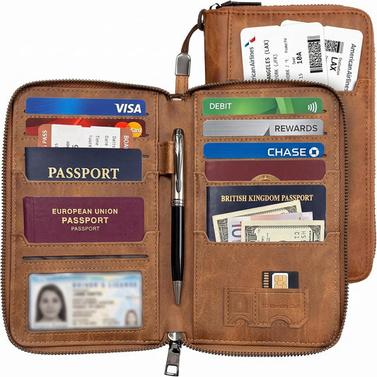 Family Passport Holder for Travel, RFID Blocking Passport Wallet for 4