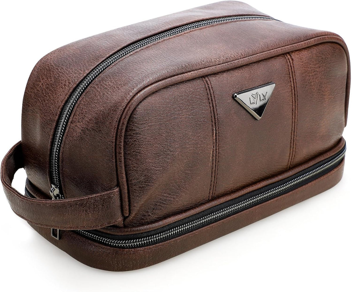 emissary Leather Travel Toiletry Bag for Men, Dopp Kit - Coffee