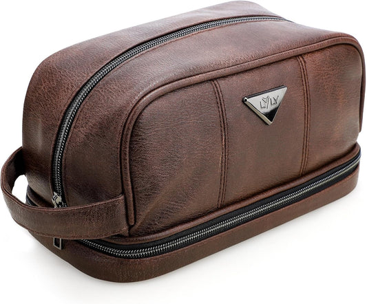 emissary Leather Travel Toiletry Bag for Men, Dopp Kit - Coffee