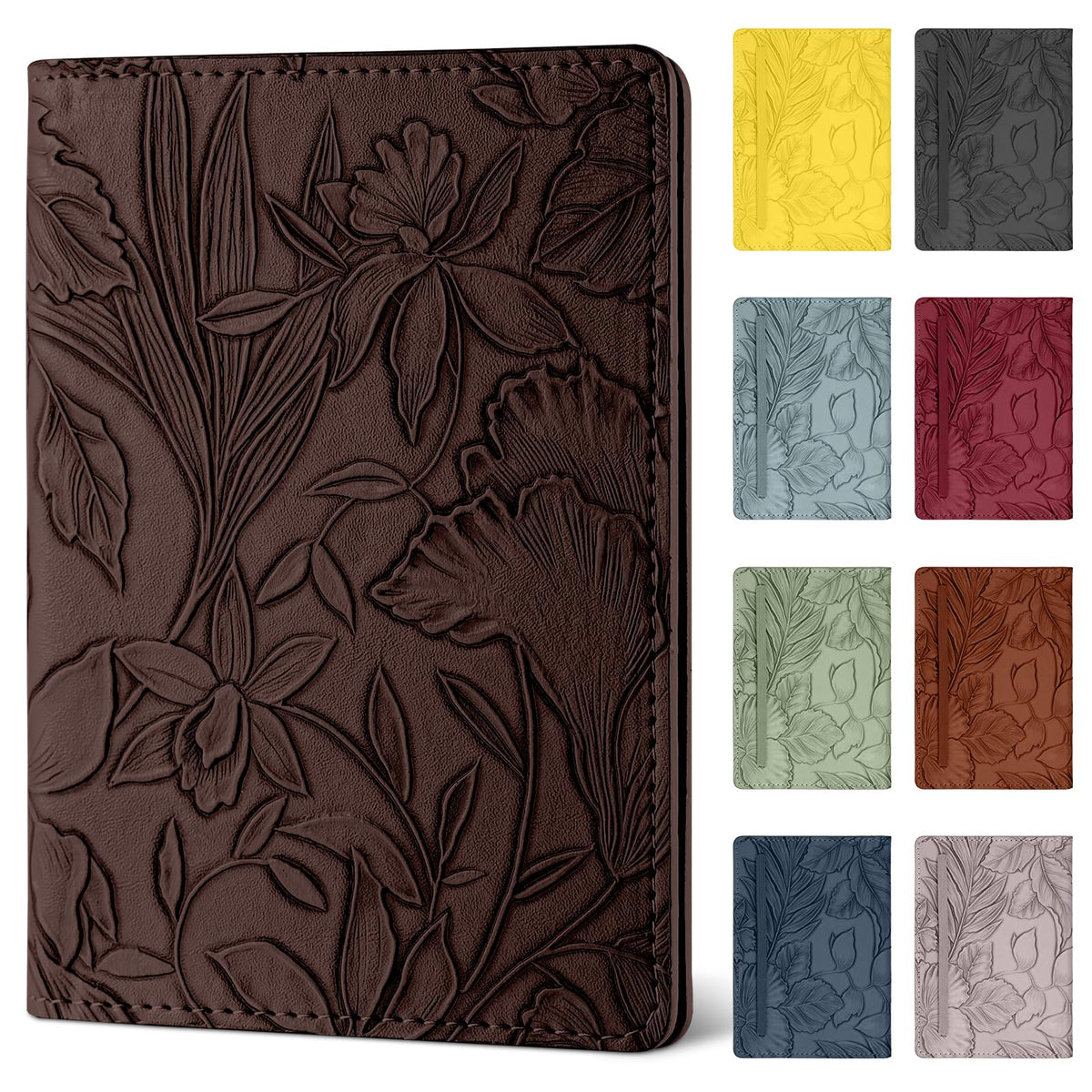 Passport Holder for Travel Essentials，Cute Embossed Floral Pattern RFID Blocking Leather Passport Wallet Cover，Essentials Items for Men and Women's Travel，Green