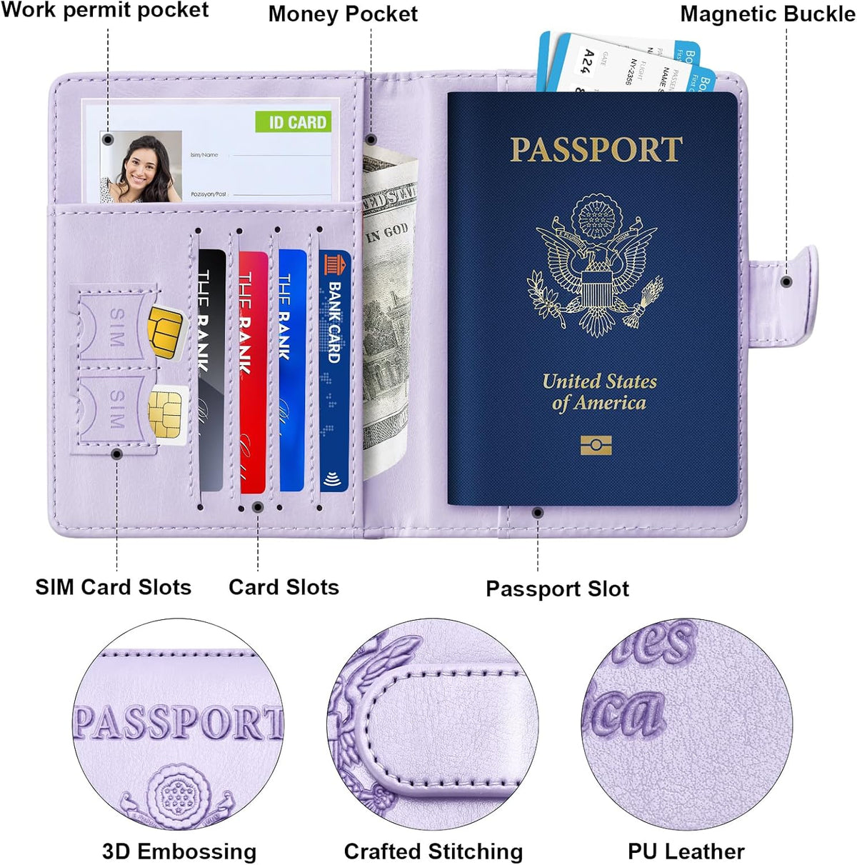 Herain Passport Holder for Travel Essentials, 2 Pcs Passport Holder Cover Case Travel Gifts Women Men Family, RFID Passports Book Card Holders Travels Cruise Accessories Must Haves