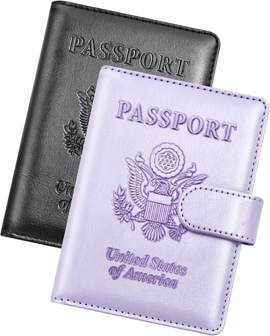 Herain Passport Holder for Travel Essentials, 2 Pcs Passport Holder Cover Case Travel Gifts Women Men Family, RFID Passports Book Card Holders Travels Cruise Accessories Must Haves
