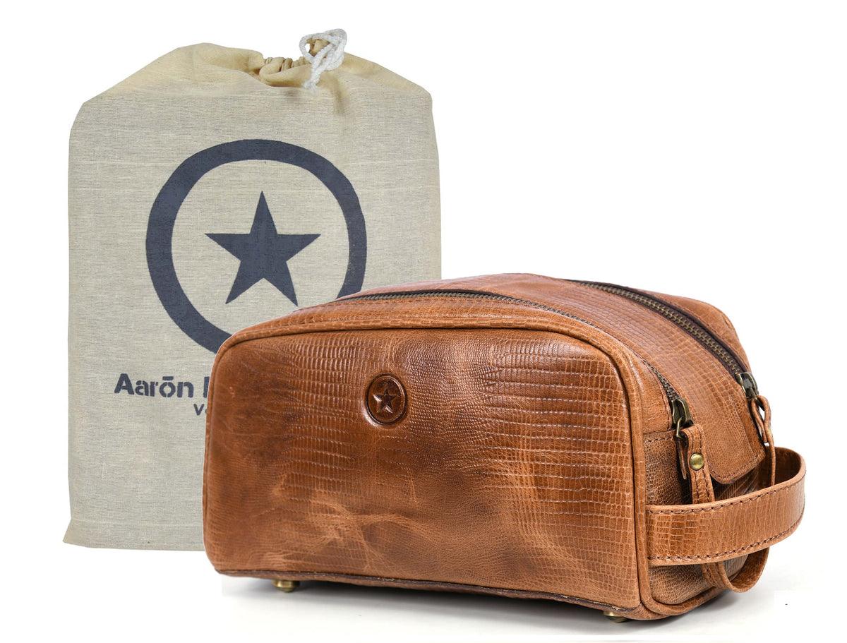 10" Premium Leather Toiletry Travel Pouch With Waterproof Lining | King-Size Handcrafted Vintage Dopp - Kit By Aaron Leather Goods (Dark Brown)