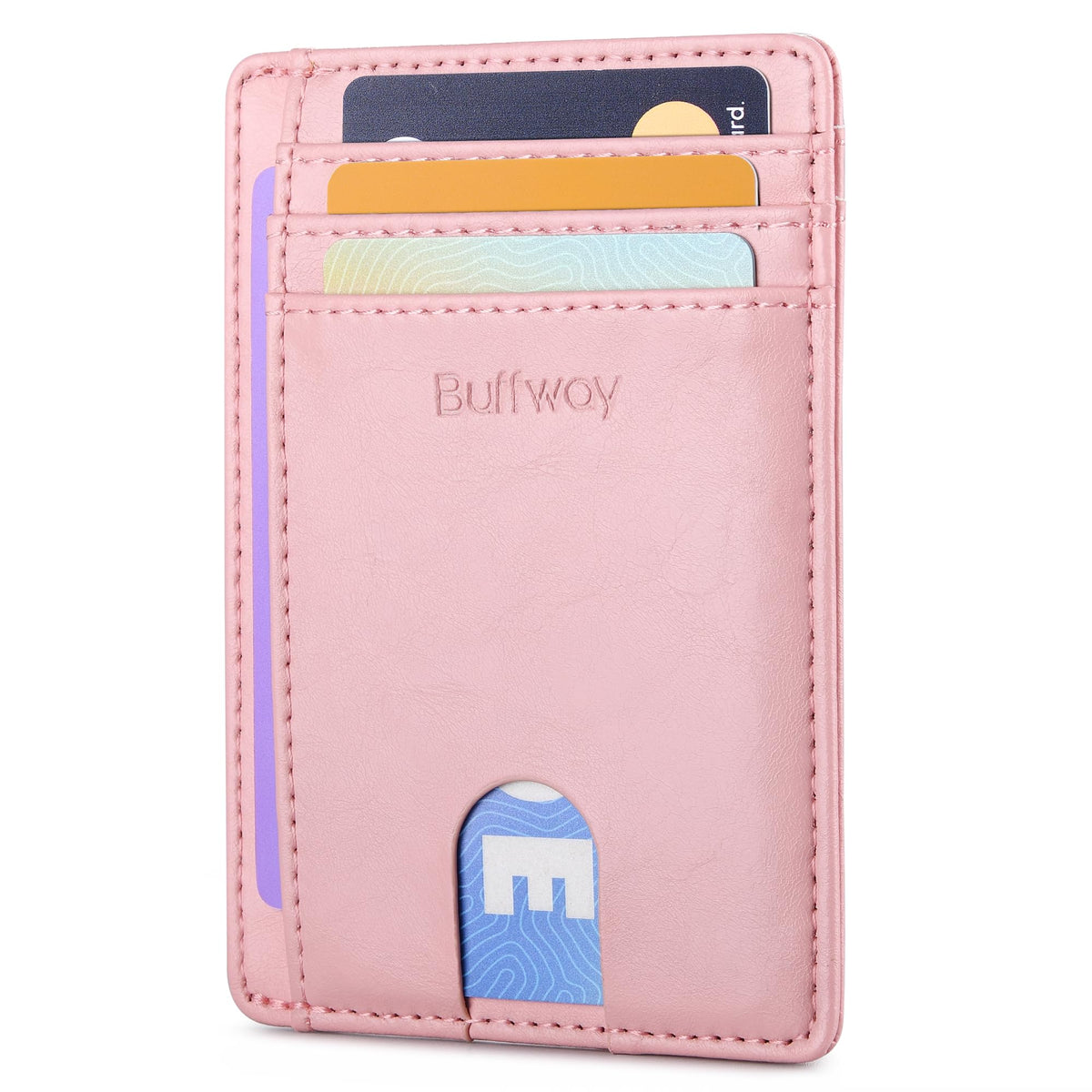 Buffway Slim Minimalist Front Pocket RFID Blocking Leather Wallets for Men and Women - Cross Black