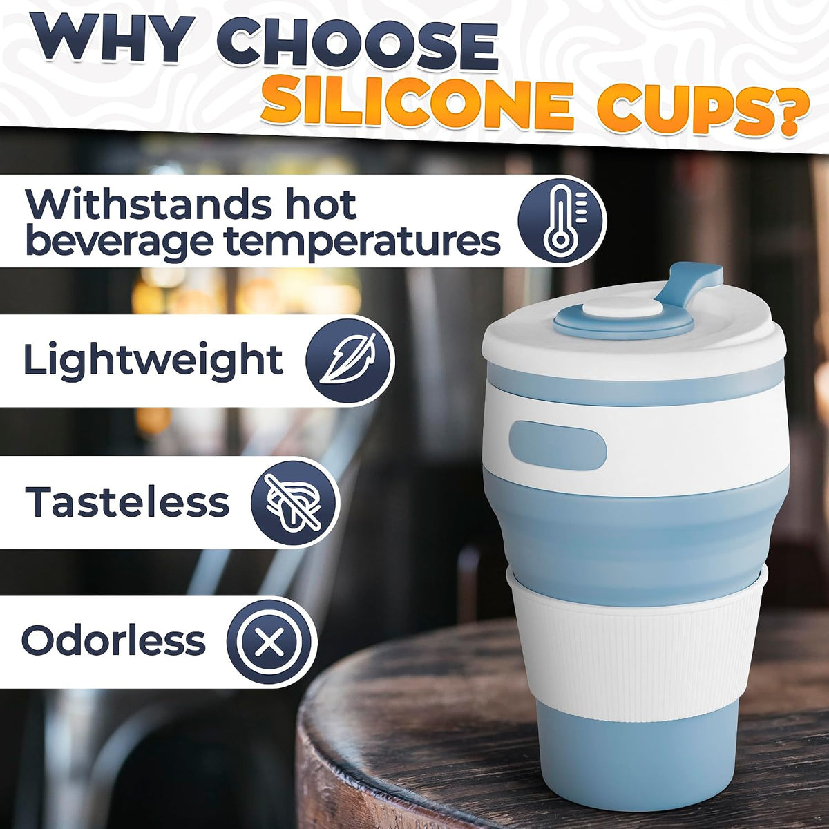 VIKROM Collapsible Coffee Cup with Lid, 2 Pack, 12 Oz Silicone Travel Mug