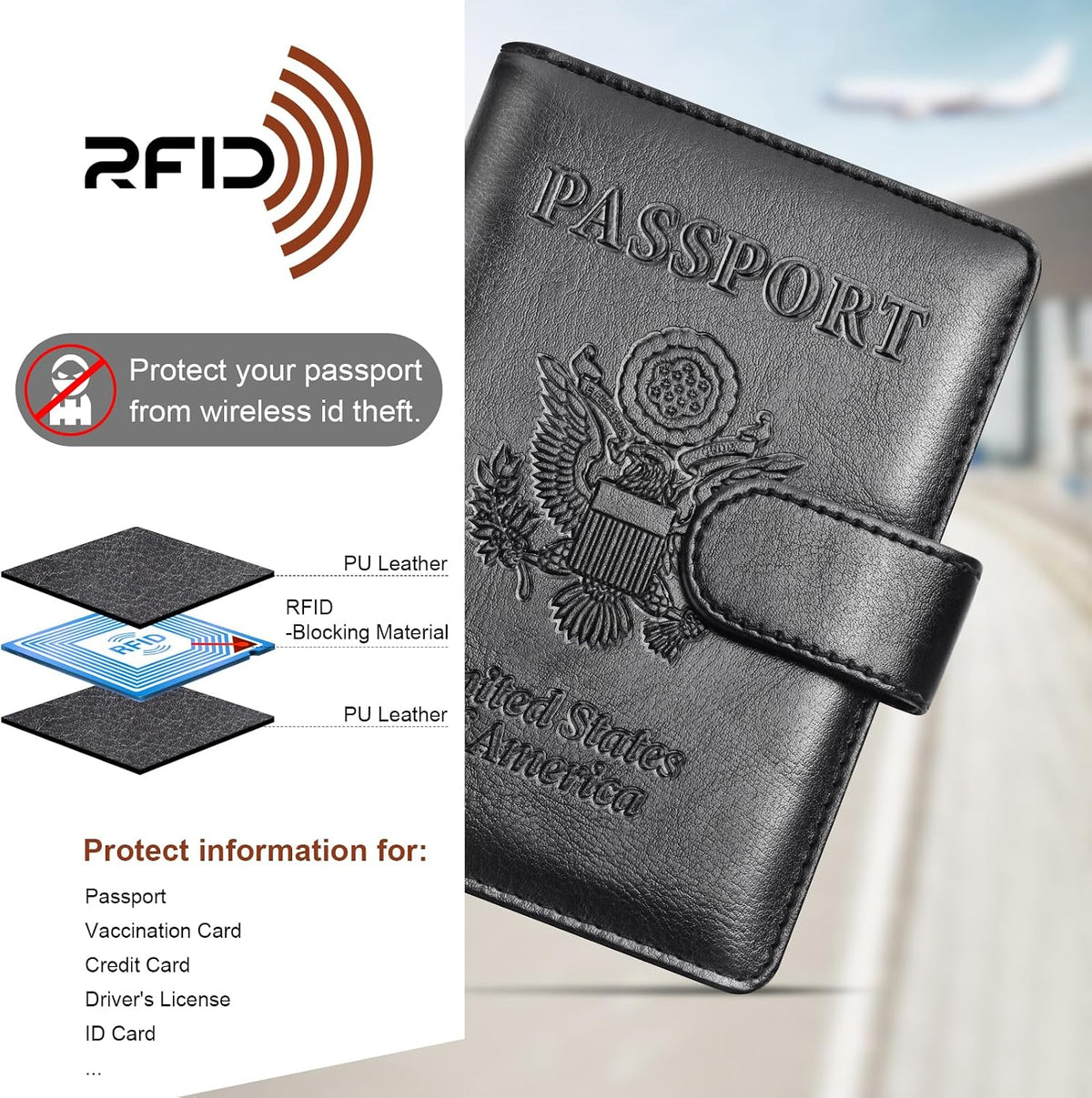 Herain Passport Holder for Travel Essentials, 2 Pcs Passport Holder Cover Case Travel Gifts Women Men Family, RFID Passports Book Card Holders Travels Cruise Accessories Must Haves
