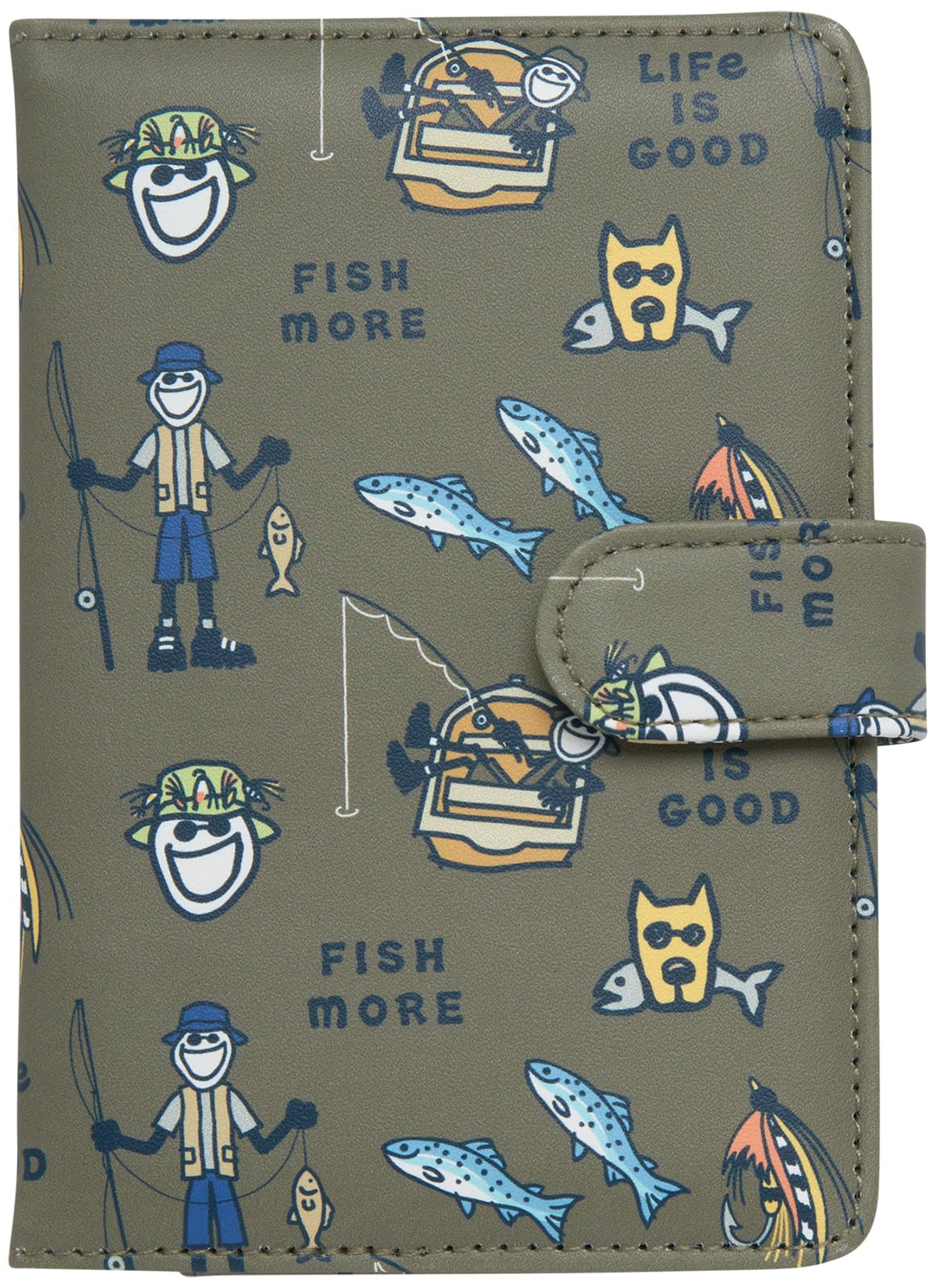 Life is Good Travel Passport Cover - Anti-Theft Passport Holder Wallet with Interior Card Slots, Magnetic Snap Closure, Newsprint