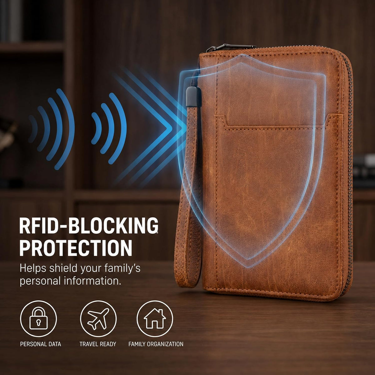 Family Passport Holder for Travel, RFID Blocking Passport Wallet for 4