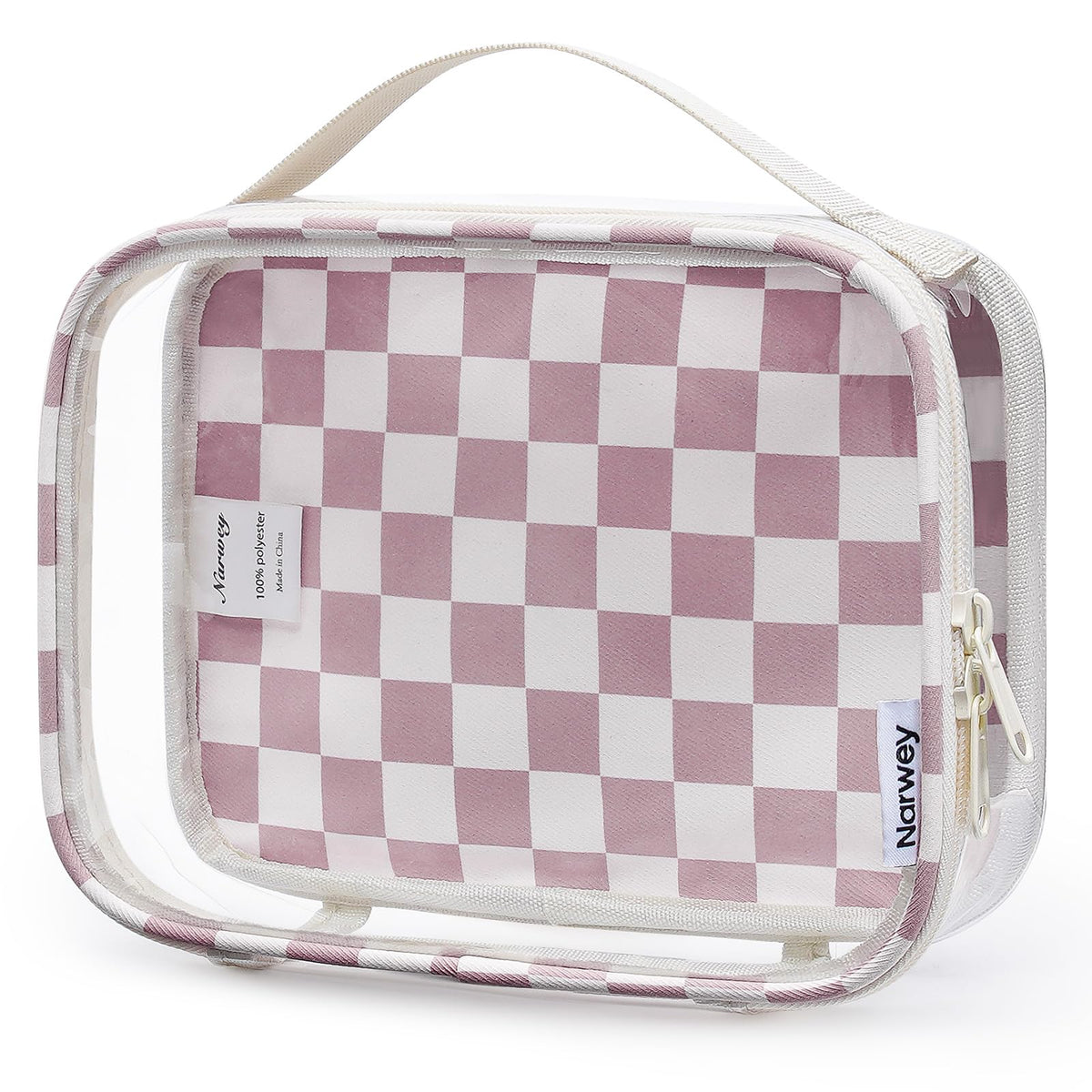 Narwey TSA Approved Toiletry Bag Carry on Clear Toiletry Bag Makeup Bag, Airport Airline Quart Size Travel Bags, Waterproof Portable Compact Cosmetic Make up Organizer Bag (Mint Green Checkerboard)
