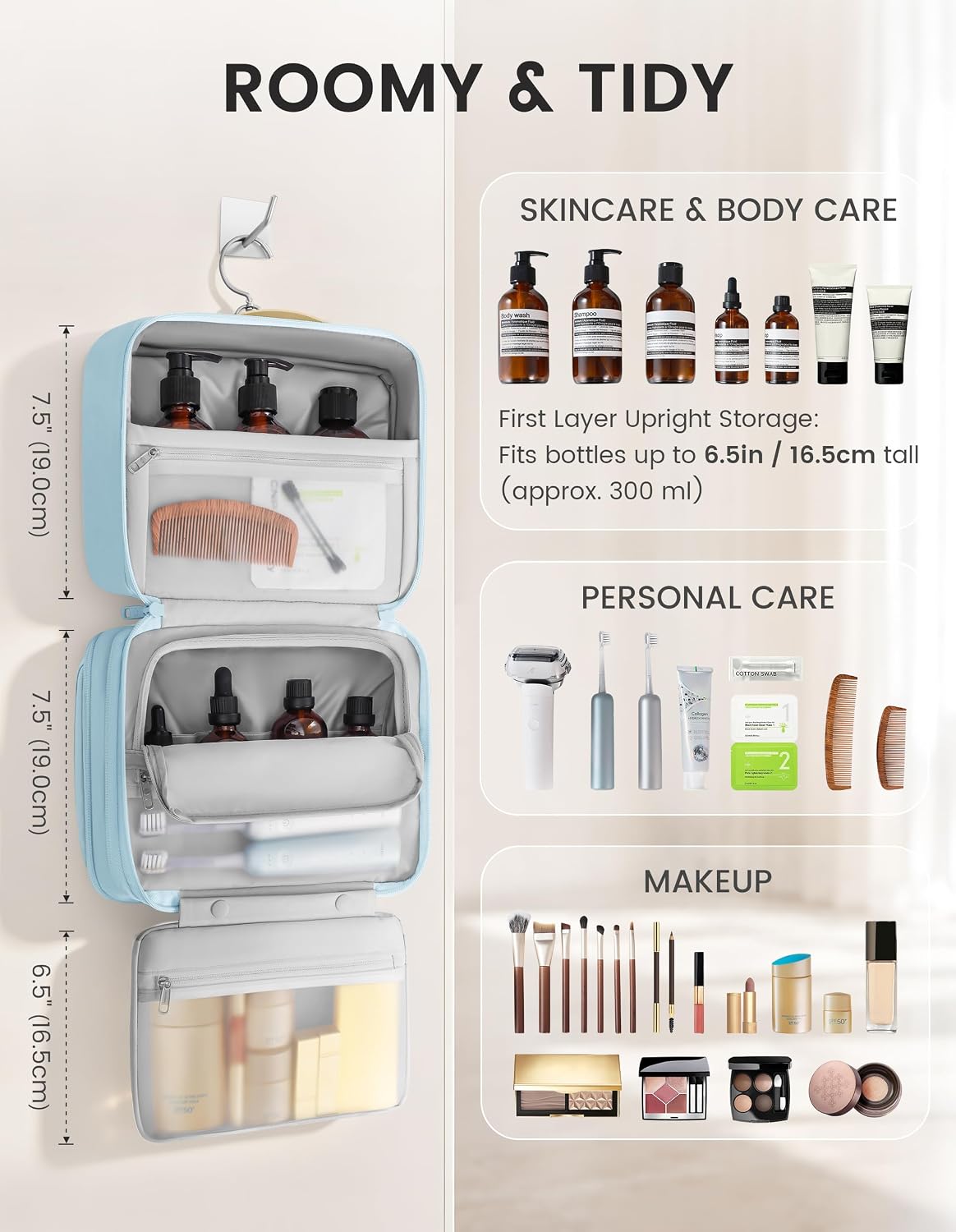 Travel Hanging Toiletry Bag for Women, Makeup Travel Organizer Cosmetic Bag