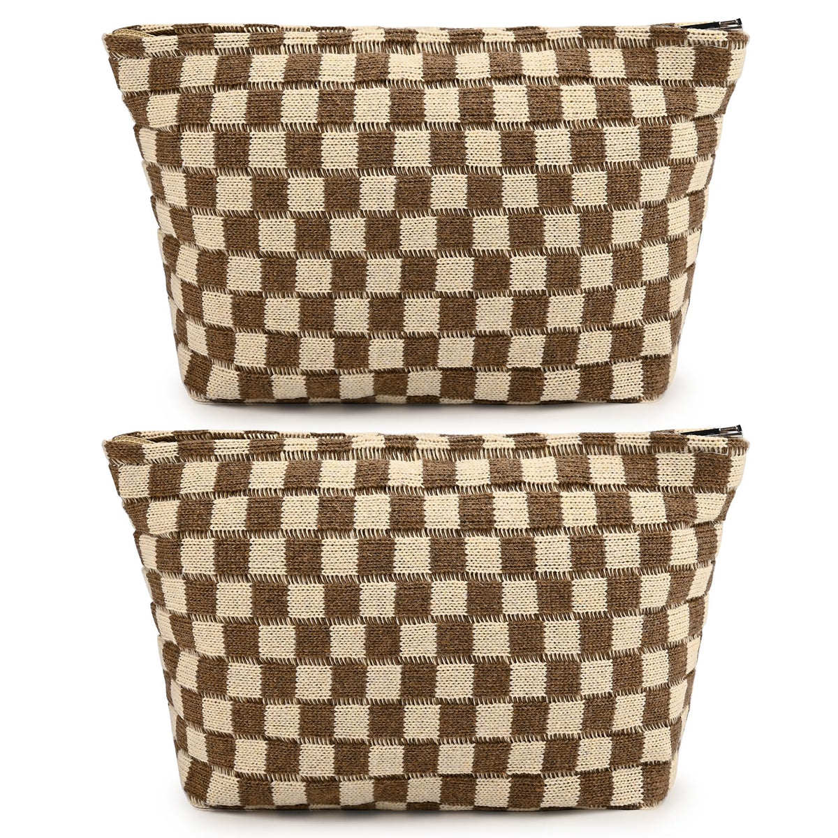 SOIDRAM 2 Pieces Makeup Bag Large Checkered Cosmetic Bag Capacity Canvas Mix Travel Toiletry Bag Organizer Cute Makeup Brushes Aesthetic Accessories Storage Bag for Women, Checkered Mix Rose Red