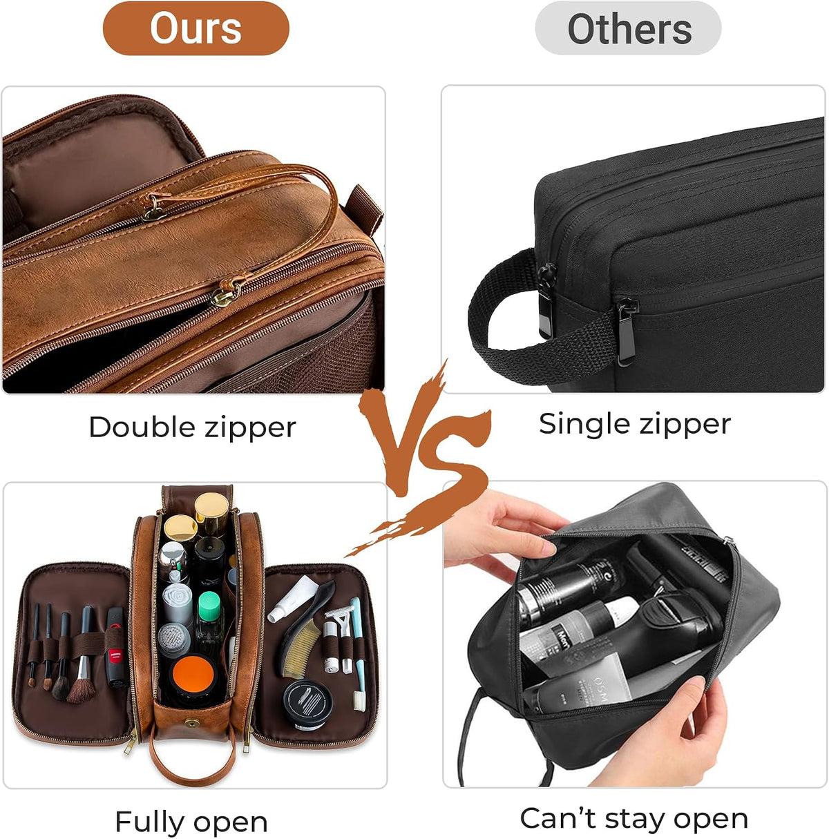 Elviros Travel Toiletry Bag for Men PU Leather Dopp Kit (Small, Brown)