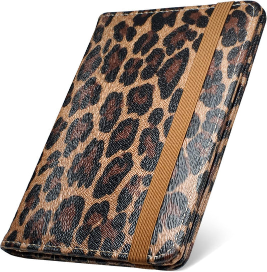 Mymazn Leopard Passport Holder Passport Case Travel Wallet with Vaccination Card Holder Passport Cover with RFID Blocking Clear Pocket For Photo (leopard)