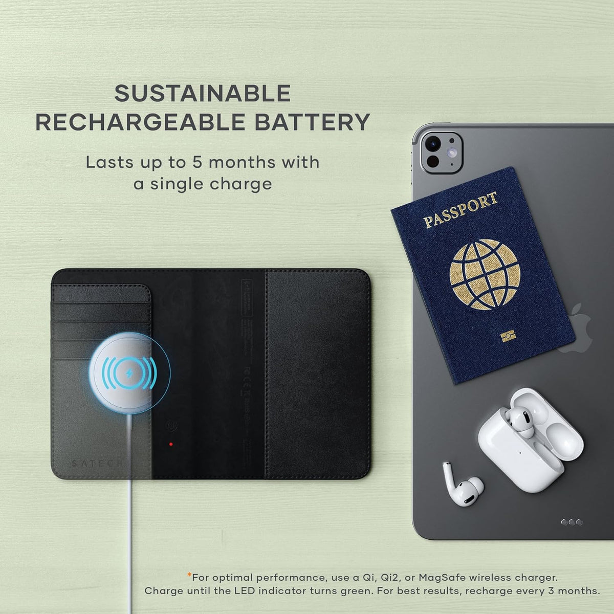 Satechi Passport Holder with Find My Tracking, 4-Slot Card Wallet, Black