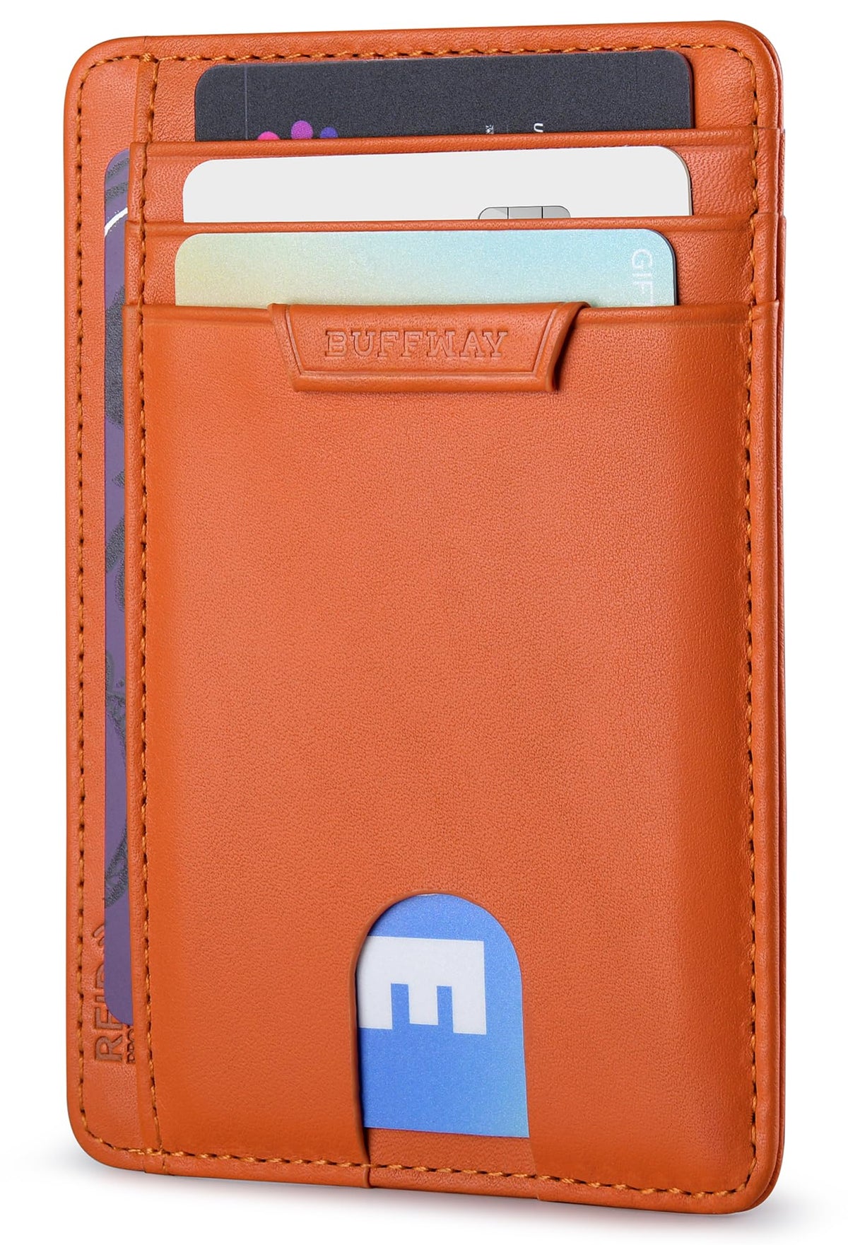 Buffway Slim Minimalist Front Pocket RFID Blocking Leather Wallets for Men and Women - Cross Black