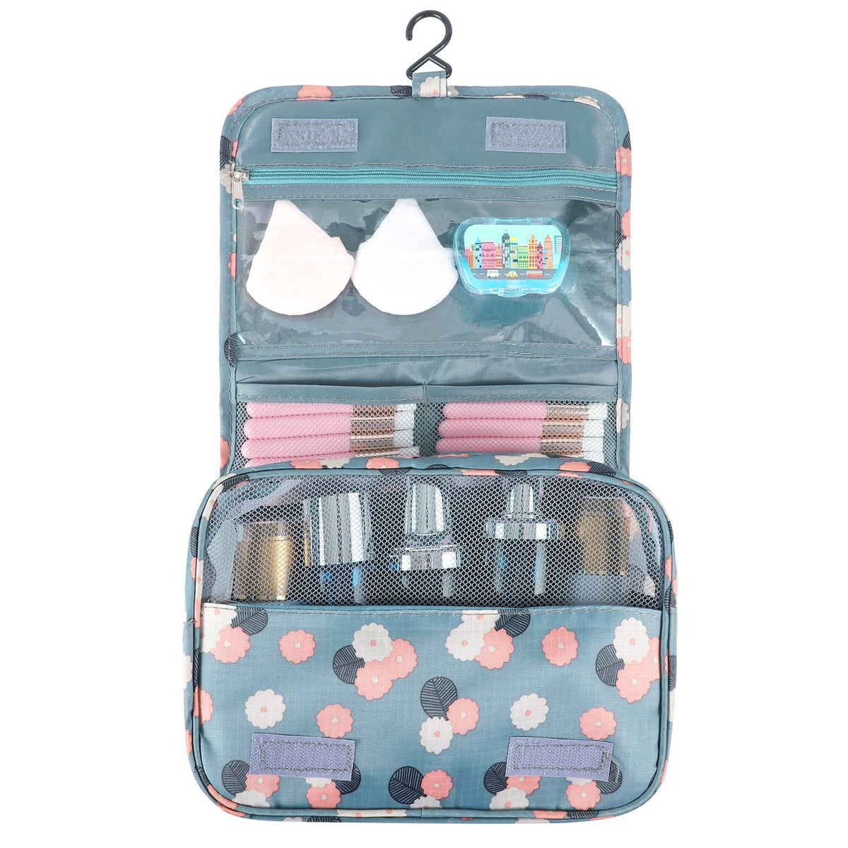 Hanging Toiletry Bag for Women, Portable Cosmetic Summer Beach Bag, Floral