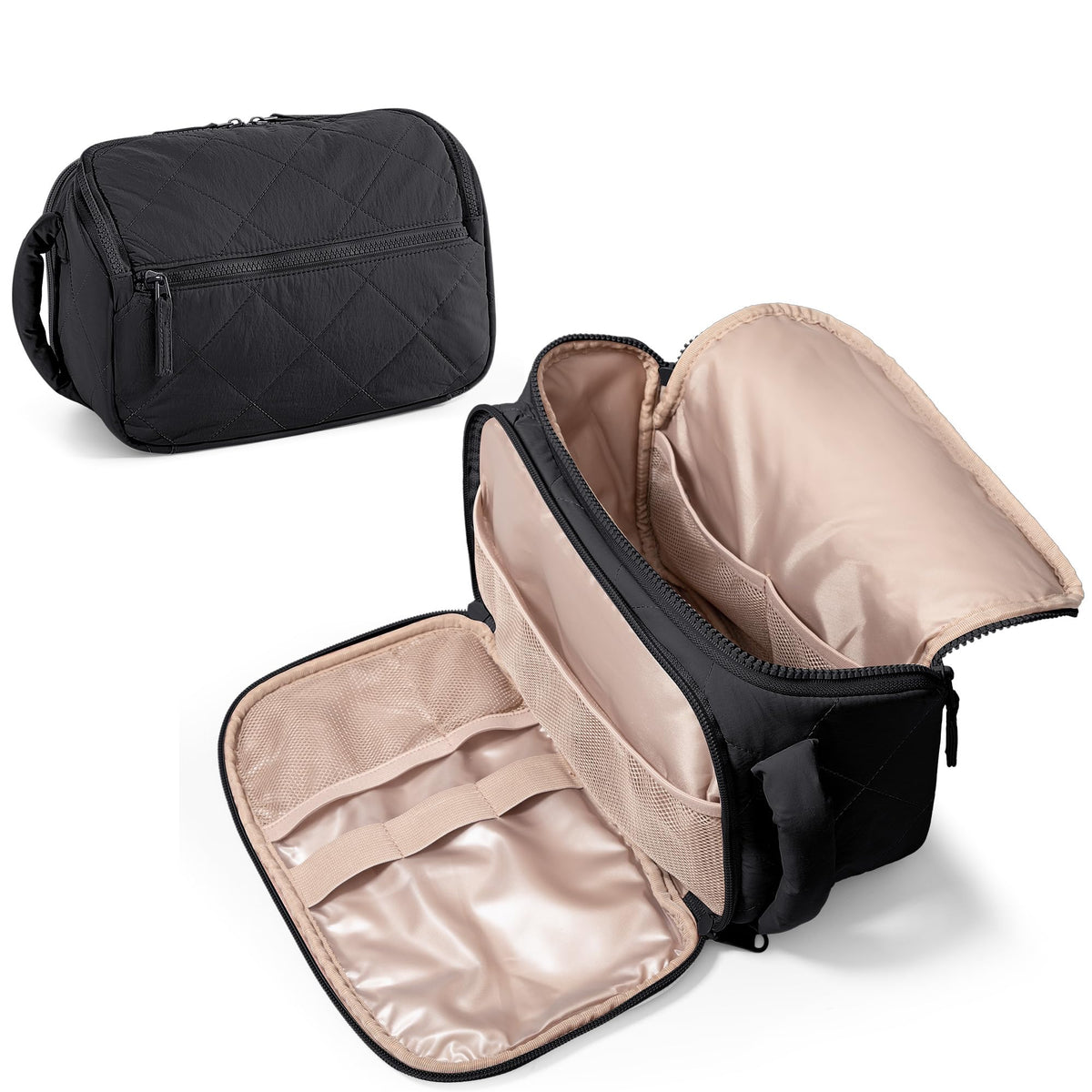 Marscamd Travel Toiletry Bag for Women, Wide-Open Makeup Organizer, Black