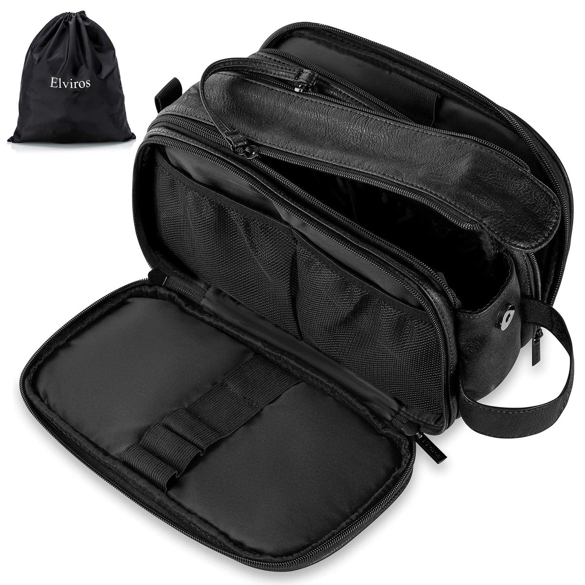 Elviros Travel Toiletry Bag for Men PU Leather Dopp Kit (Small, Brown)